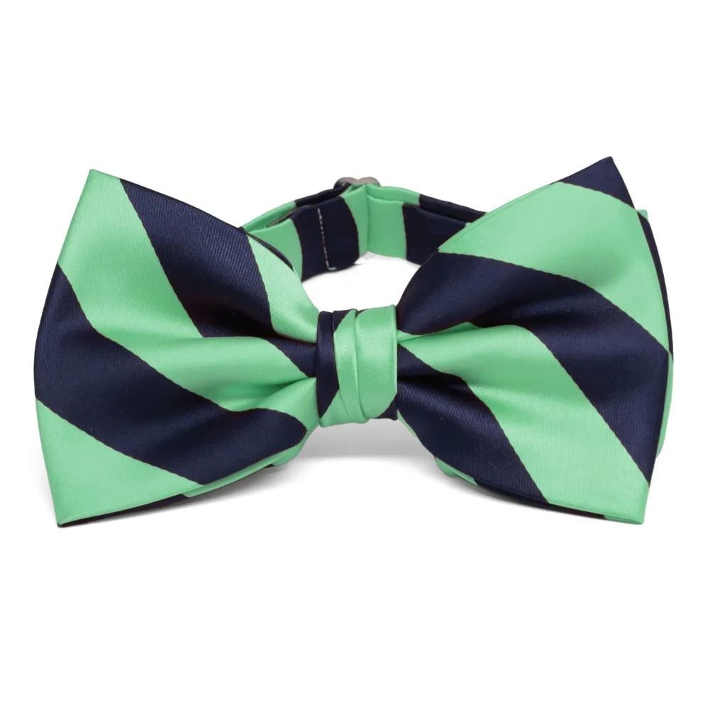 Bright Mint and Navy Blue Striped Bow Tie sold by TieMart