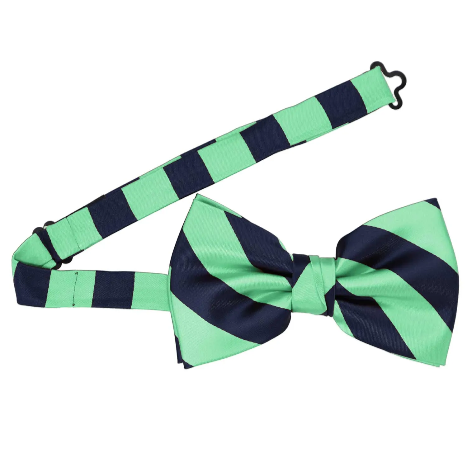 Bright Mint and Navy Blue Striped Bow Tie sold by TieMart product image thumbnail 3