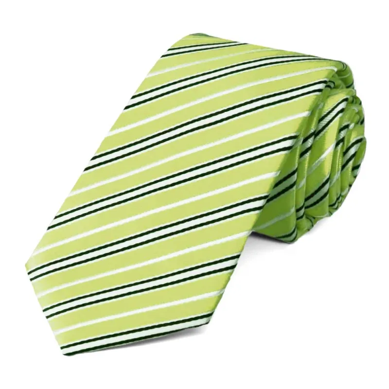 Pear Green Superior Striped Slim Necktie sold by TieMart