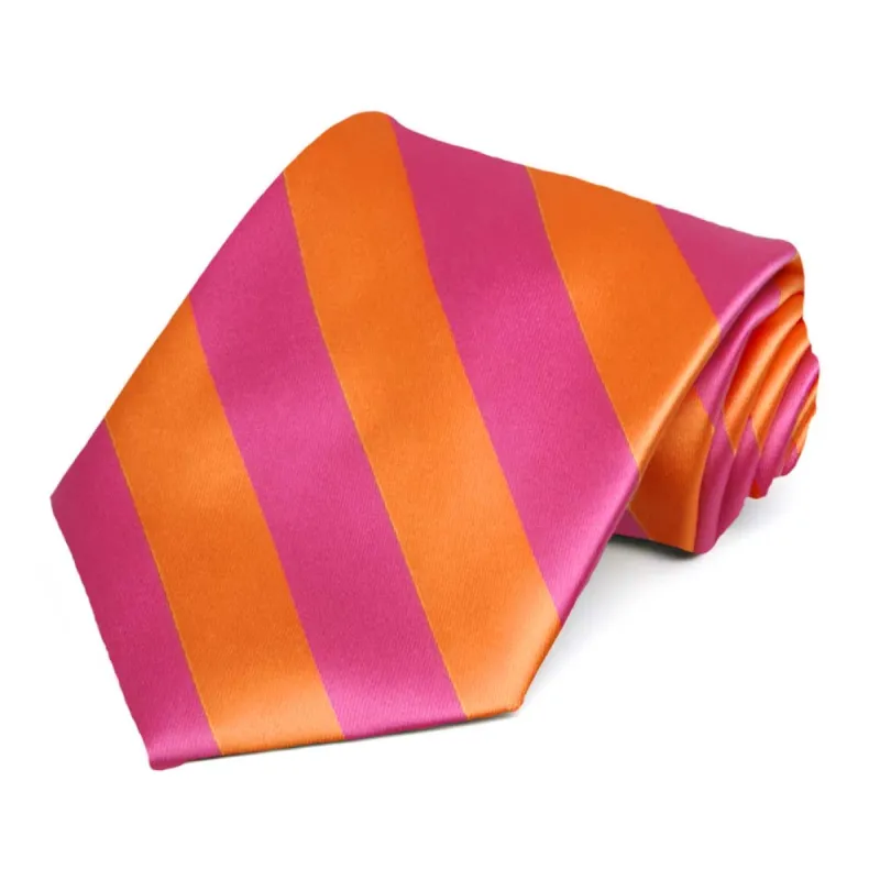 Hot Pink and Orange Striped Tie sold by TieMart