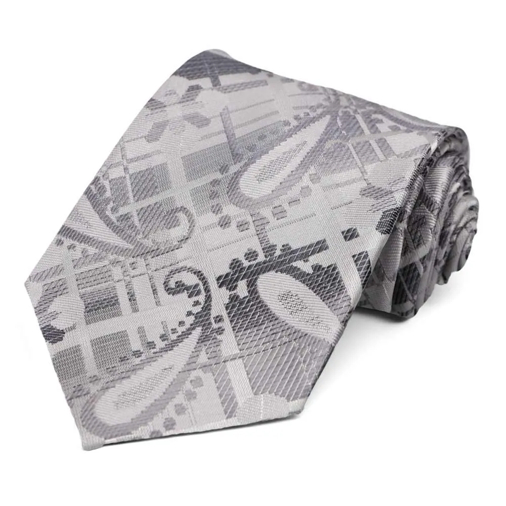 Silver Belmont Paisley Necktie sold by TieMart