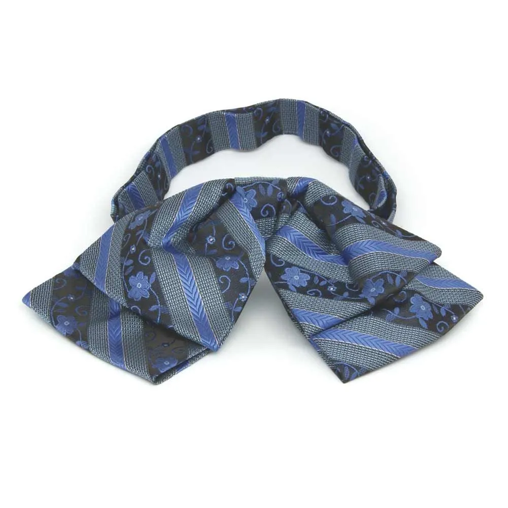Brilliant Blue Anna Floral Striped Floppy Bow Tie sold by TieMart
