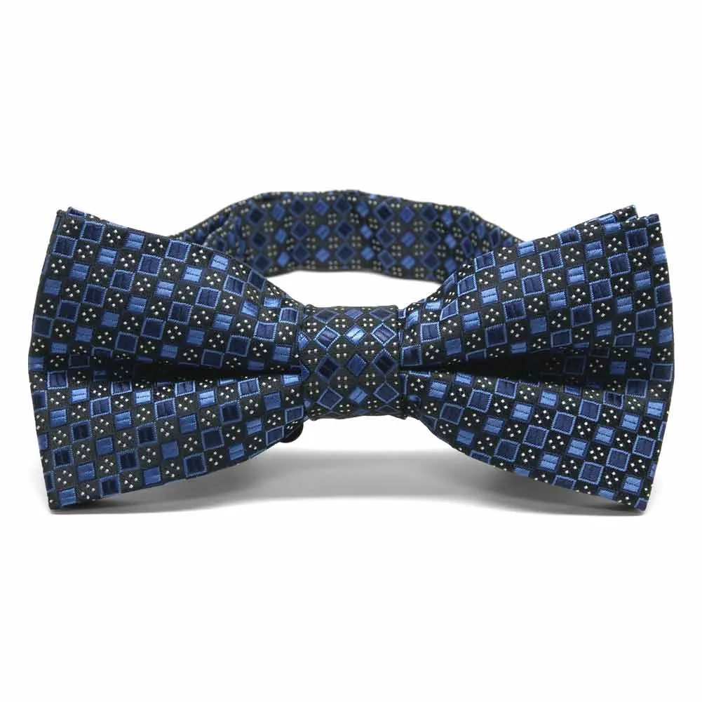 Brilliant Blue Marie Square Pattern Band Collar Bow Tie sold by TieMart