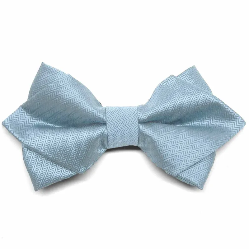 Pale Blue Herringbone Diamond Tip Bow Tie sold by TieMart