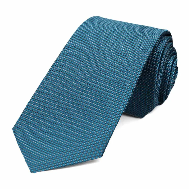 Caribbean Blue Arcadia Dotted Slim Necktie sold by TieMart