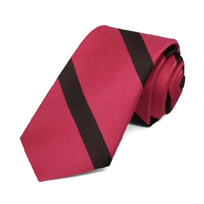 Red and Black Striped Cotton/Silk Slim Necktie, 2.5" Width sold by TieMart