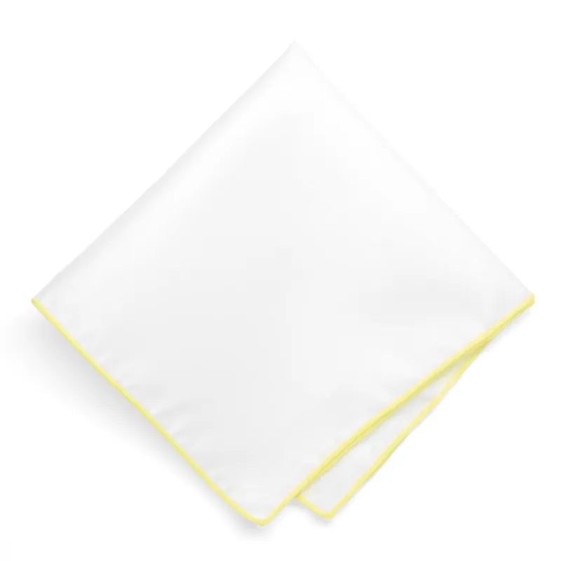 Daffodil Yellow Tipped White Pocket Square sold by TieMart