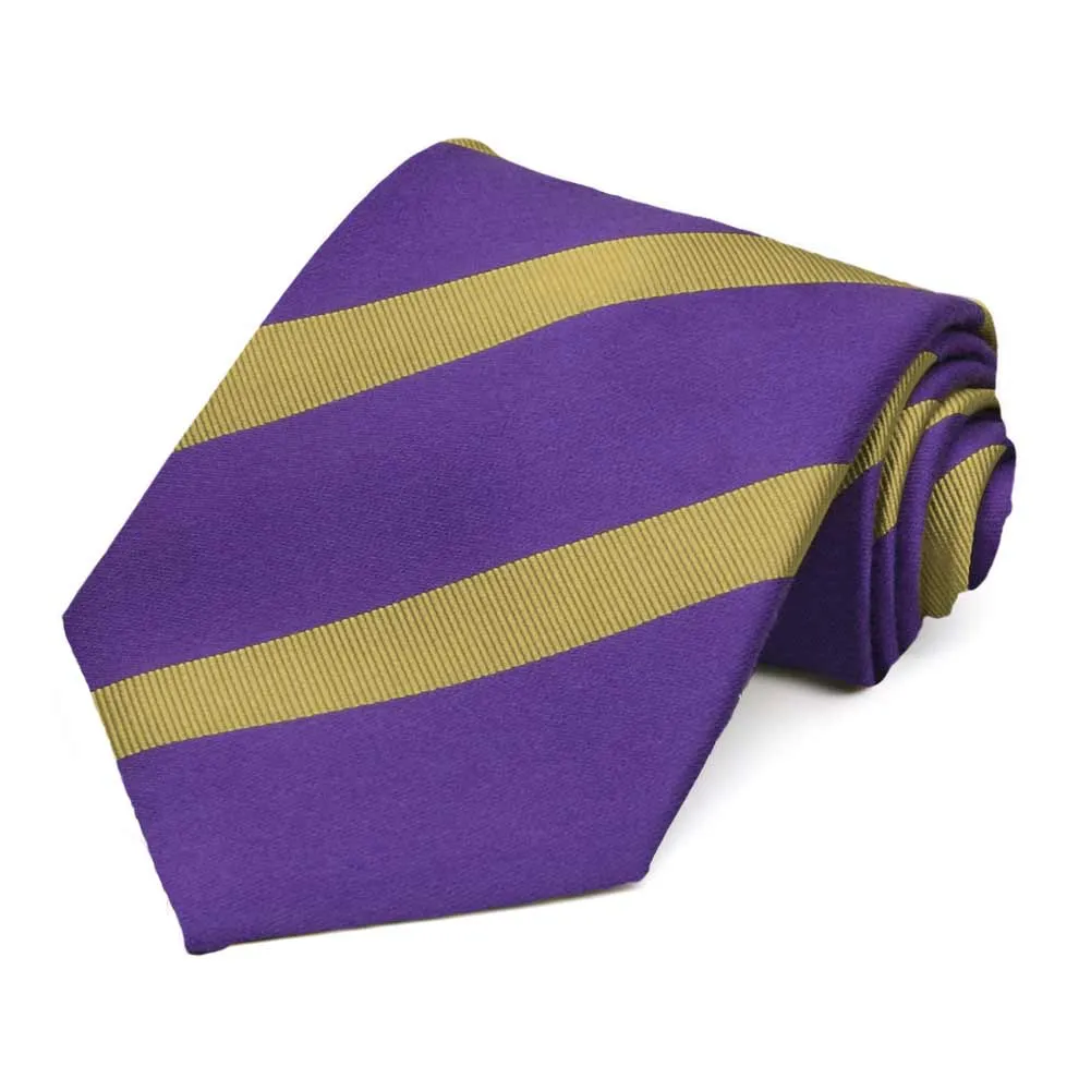 Purple and Gold British Striped Cotton/Silk Extra Long Necktie sold by TieMart
