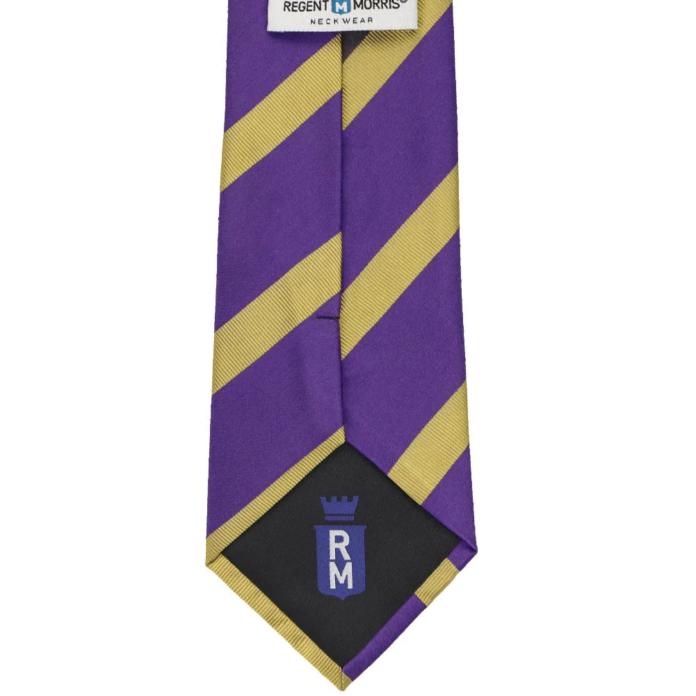 Purple and Gold British Striped Cotton/Silk Extra Long Necktie sold by TieMart product image thumbnail 3