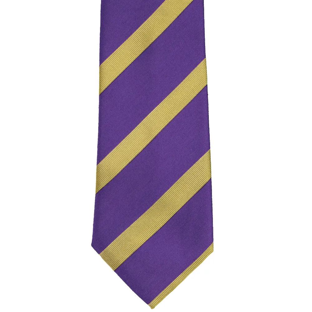 Purple and Gold British Striped Cotton/Silk Extra Long Necktie sold by TieMart product image thumbnail 2