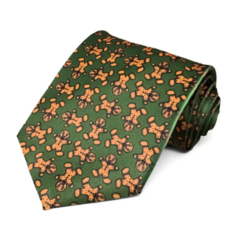 Dark Green Gingerbread Man Necktie sold by TieMart