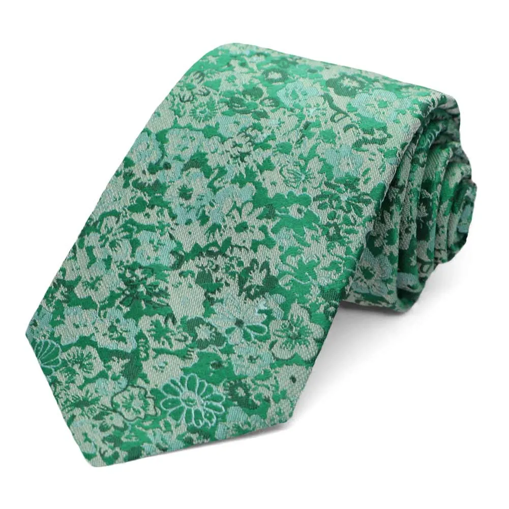 Green Member Floral Silk/Viscose Narrow Necktie, 3" Width sold by TieMart