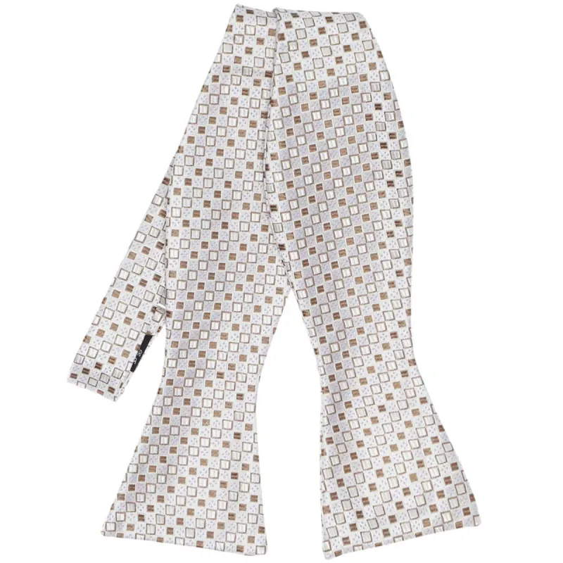 Oatmeal Brown Marie Square Pattern Self-Tie Bow Tie sold by TieMart