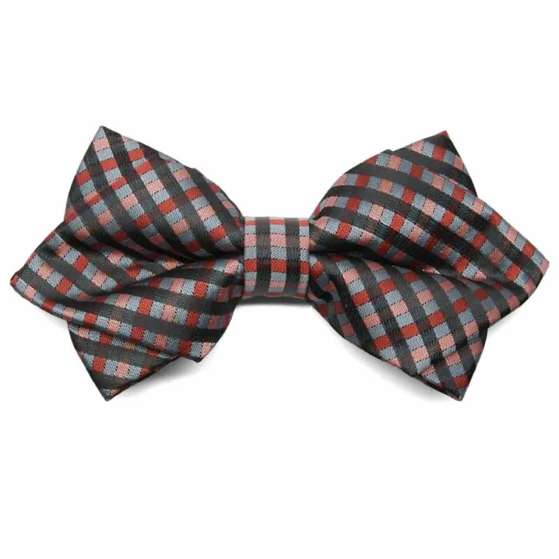 Terracotta George Plaid Diamond Tip Bow Tie sold by TieMart