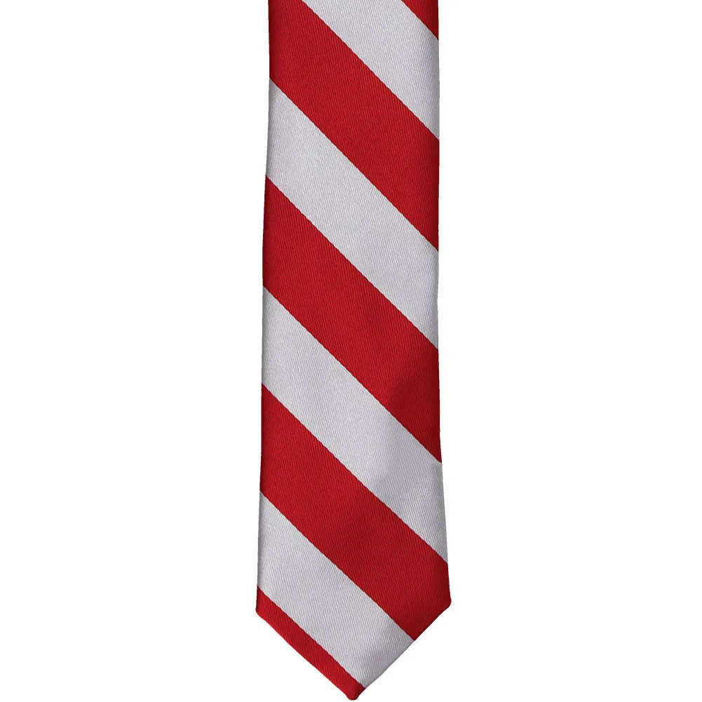 Red and Silver Striped Skinny Tie, 2" Width sold by TieMart product image thumbnail 2