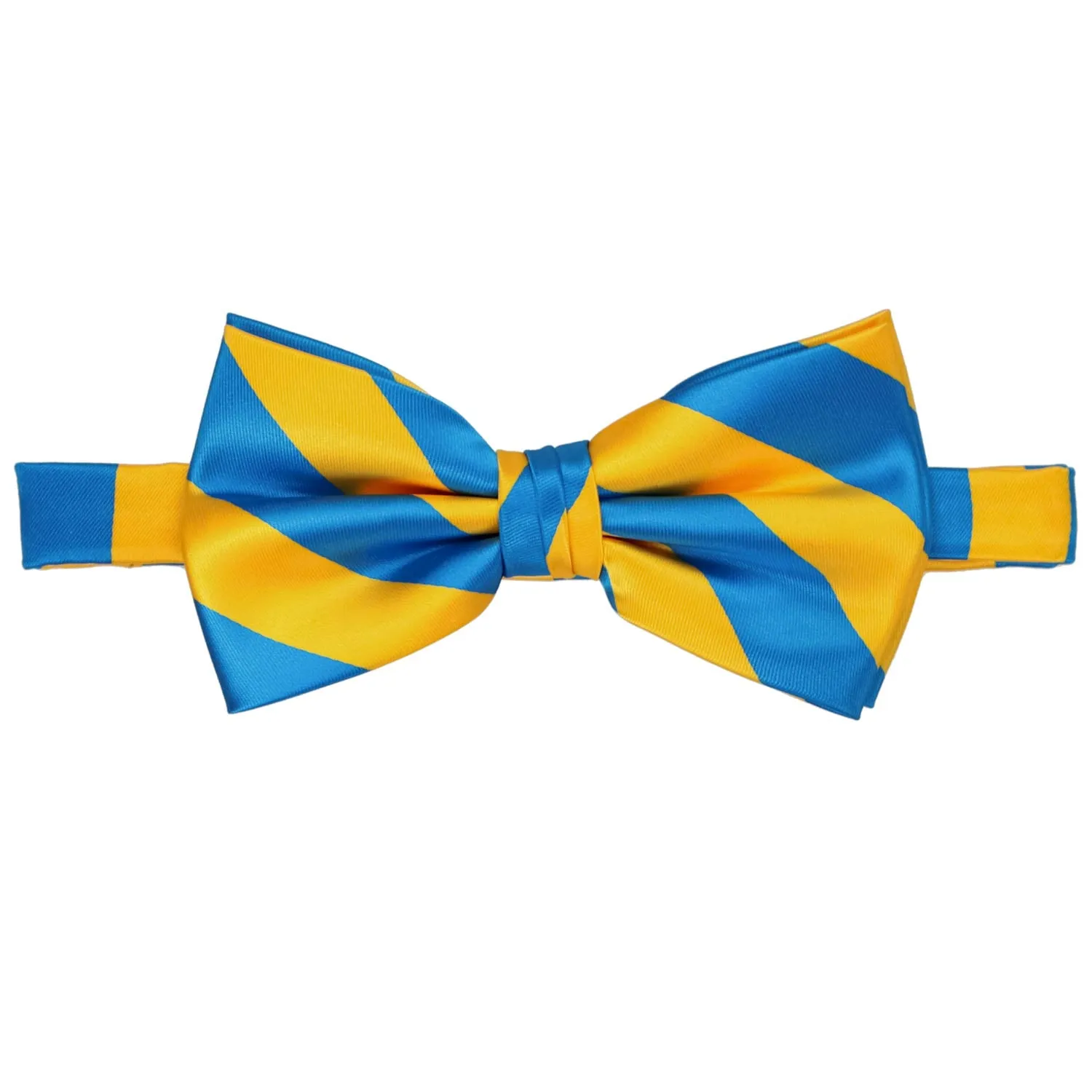Peacock Blue and Golden Yellow Striped Bow Tie sold by TieMart product image thumbnail 2