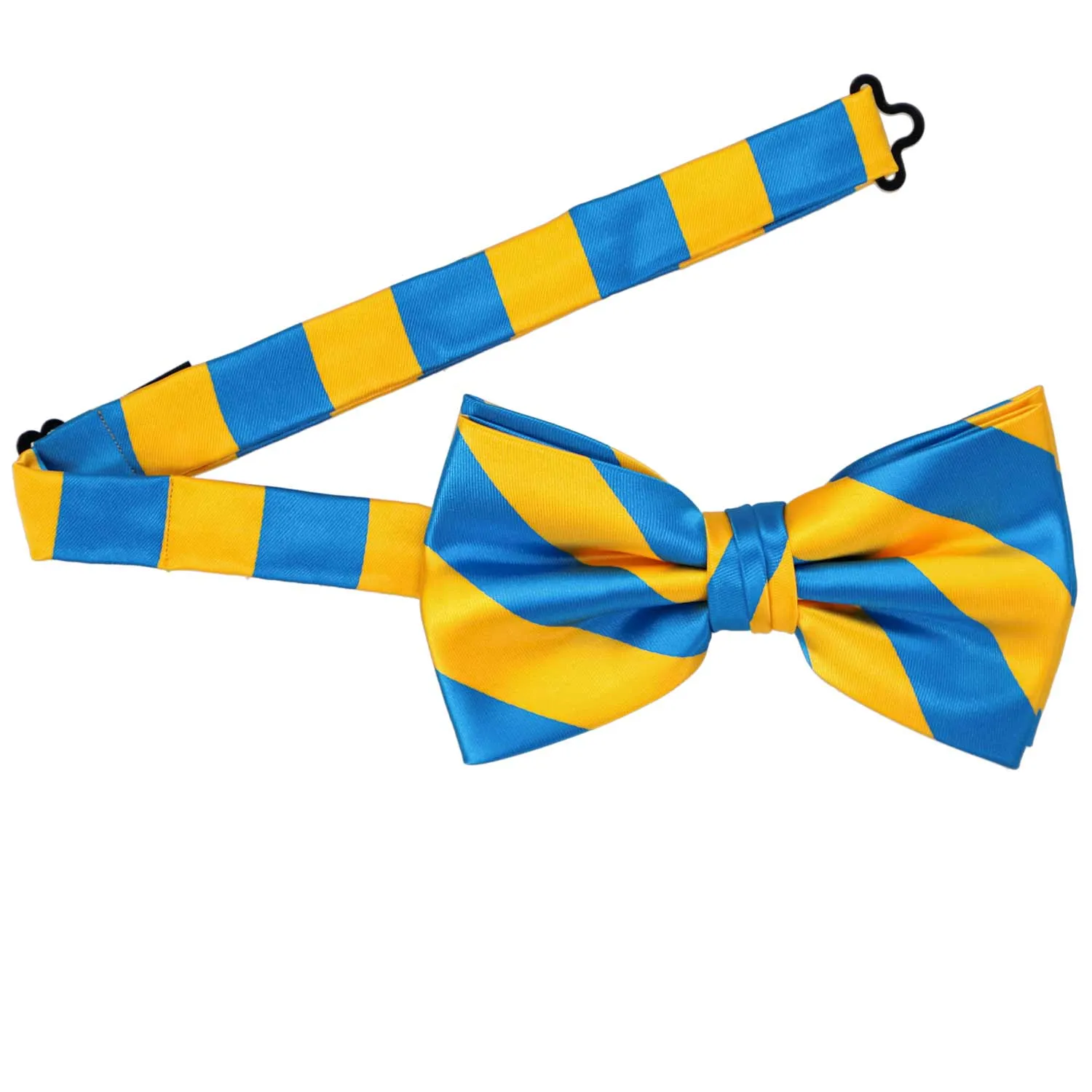 Peacock Blue and Golden Yellow Striped Bow Tie sold by TieMart product image thumbnail 3