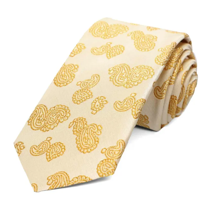 Gold Ivanhoe Paisley Slim Necktie sold by TieMart