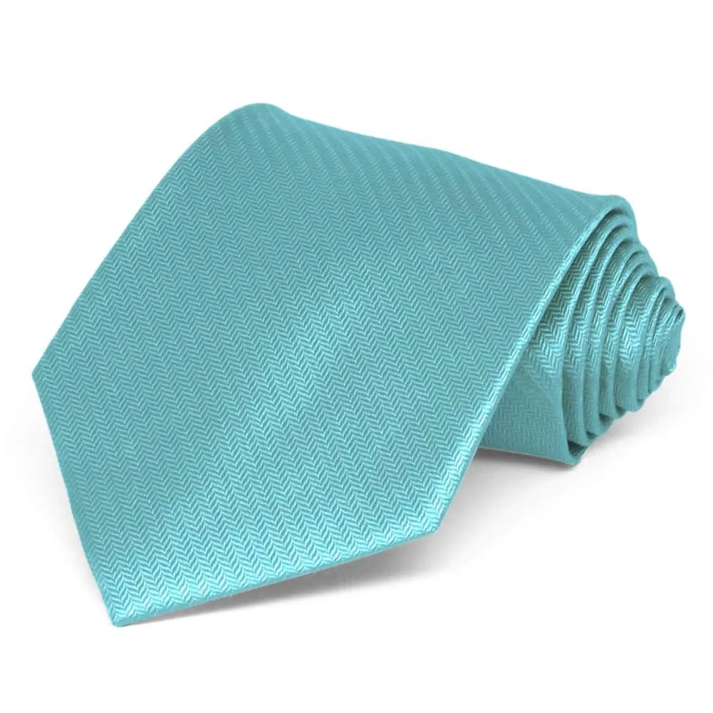 Turquoise Herringbone Silk Extra Long Necktie sold by TieMart