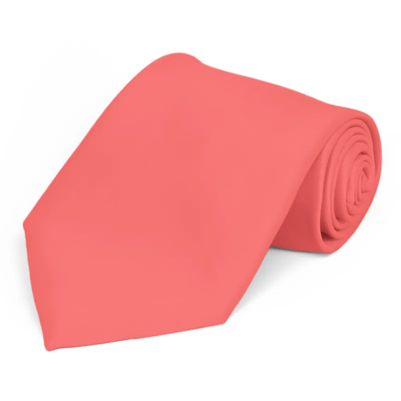 Bright Coral Premium Extra Long Solid Color Necktie sold by TieMart