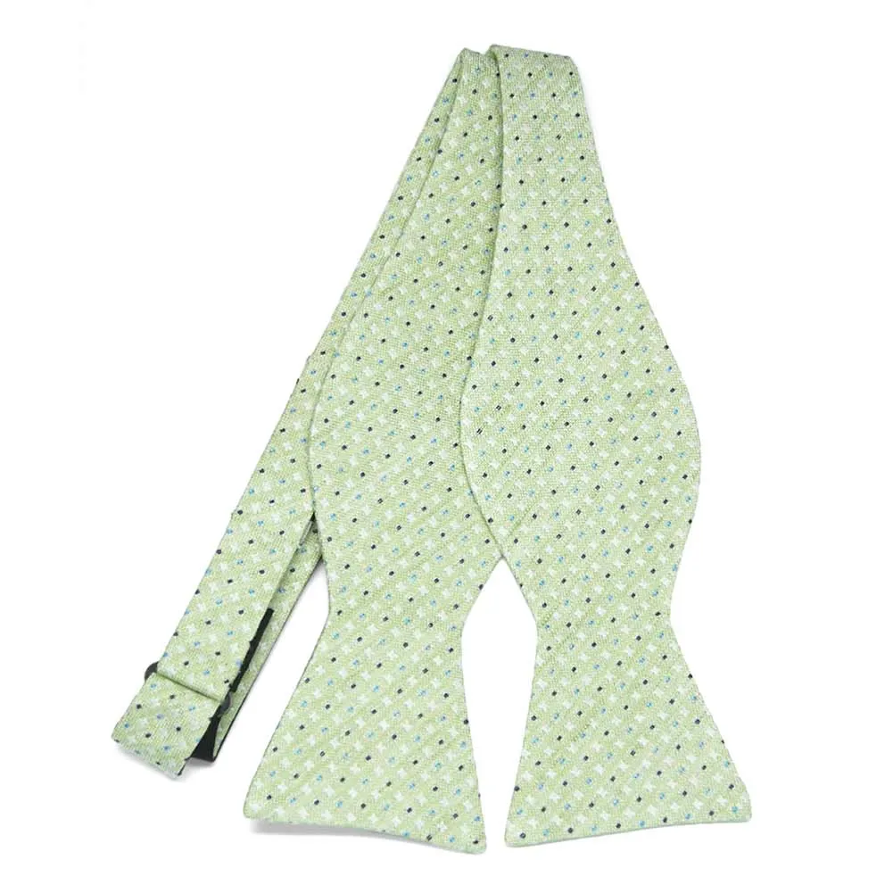 Meadow Green Mayoral Check Linen/Silk Self-Tie Bow Tie sold by TieMart