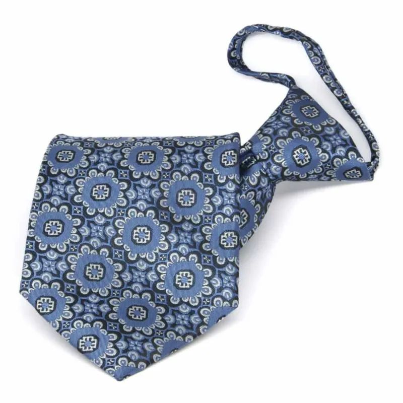 French Blue Emma Floral Pattern Zipper Tie sold by TieMart