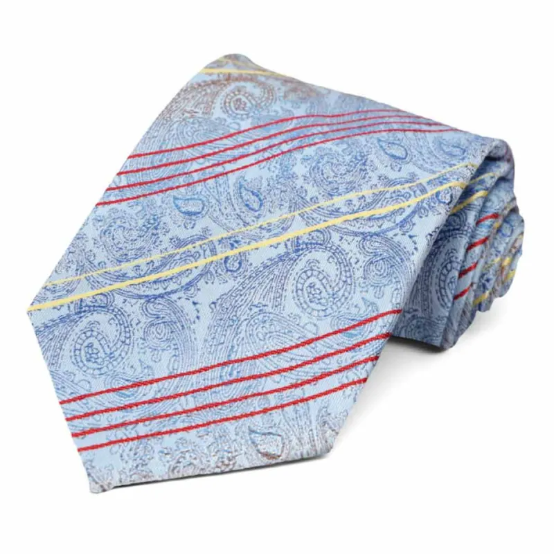 Powder Blue Alden Paisley Necktie sold by TieMart
