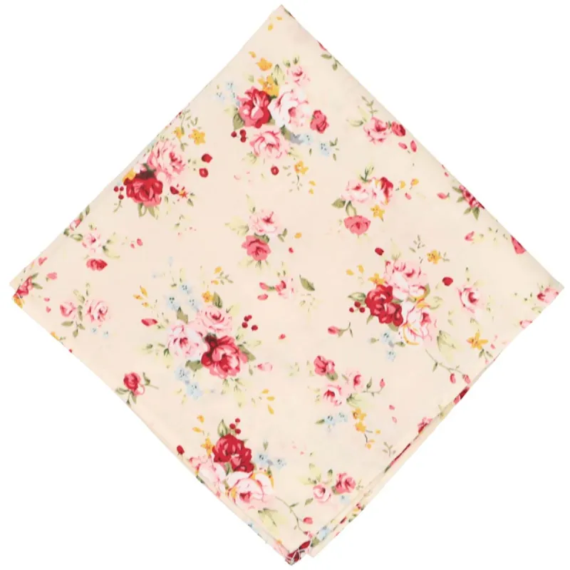 Ivory and Pink Pomona Floral Pocket Square made by TieMart