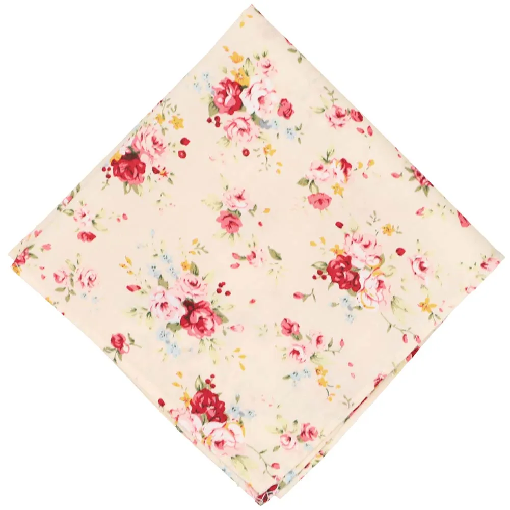 Ivory and Pink Pomona Floral Pocket Square sold by TieMart