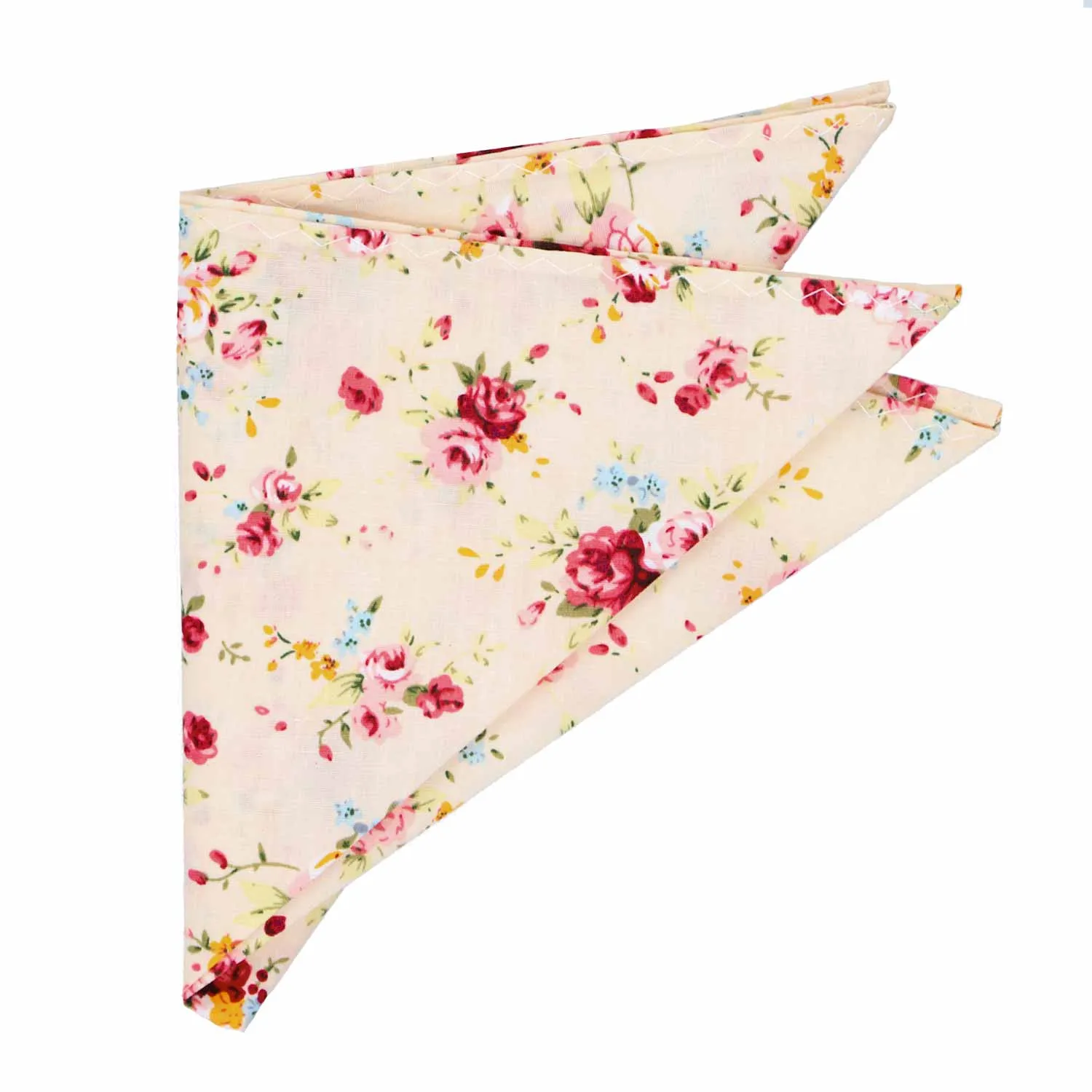 Ivory and Pink Pomona Floral Pocket Square sold by TieMart product image thumbnail 3