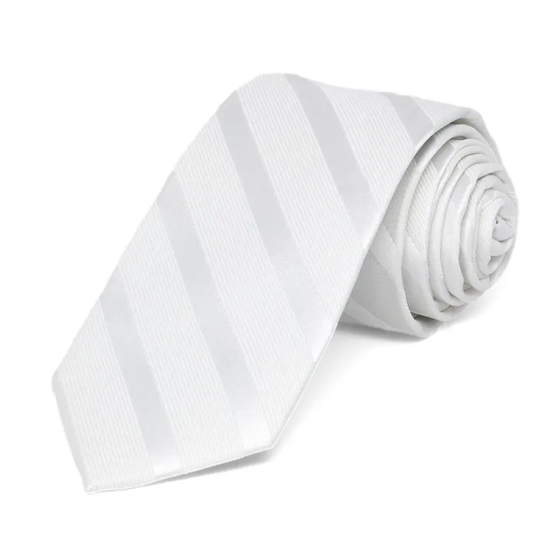 White Elite Striped Slim Necktie, 2.5" Width sold by TieMart