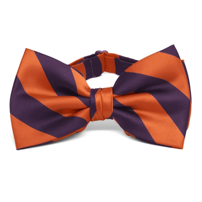 Eggplant Purple and Burnt Orange Striped Bow Tie sold by TieMart