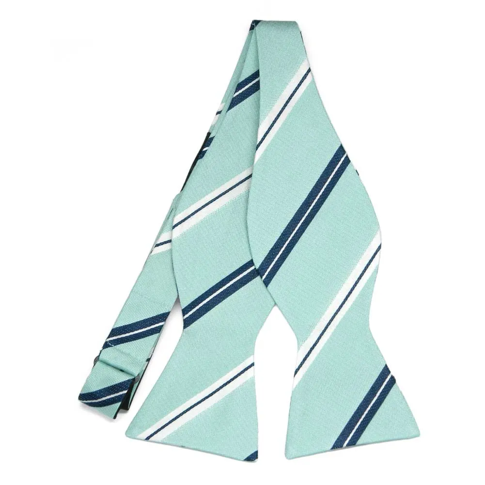 Light Pool Armiger Stripe Linen/Silk Self-Tie Bow Tie sold by TieMart