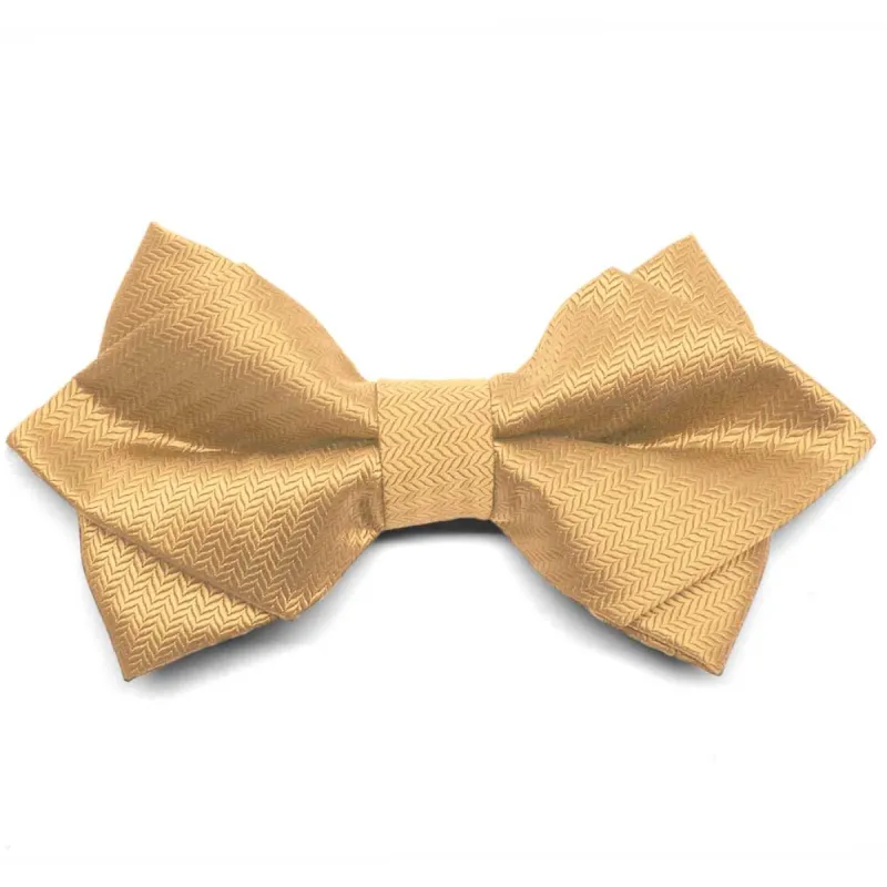 Honey Gold Herringbone Diamond Tip Bow Tie sold by TieMart