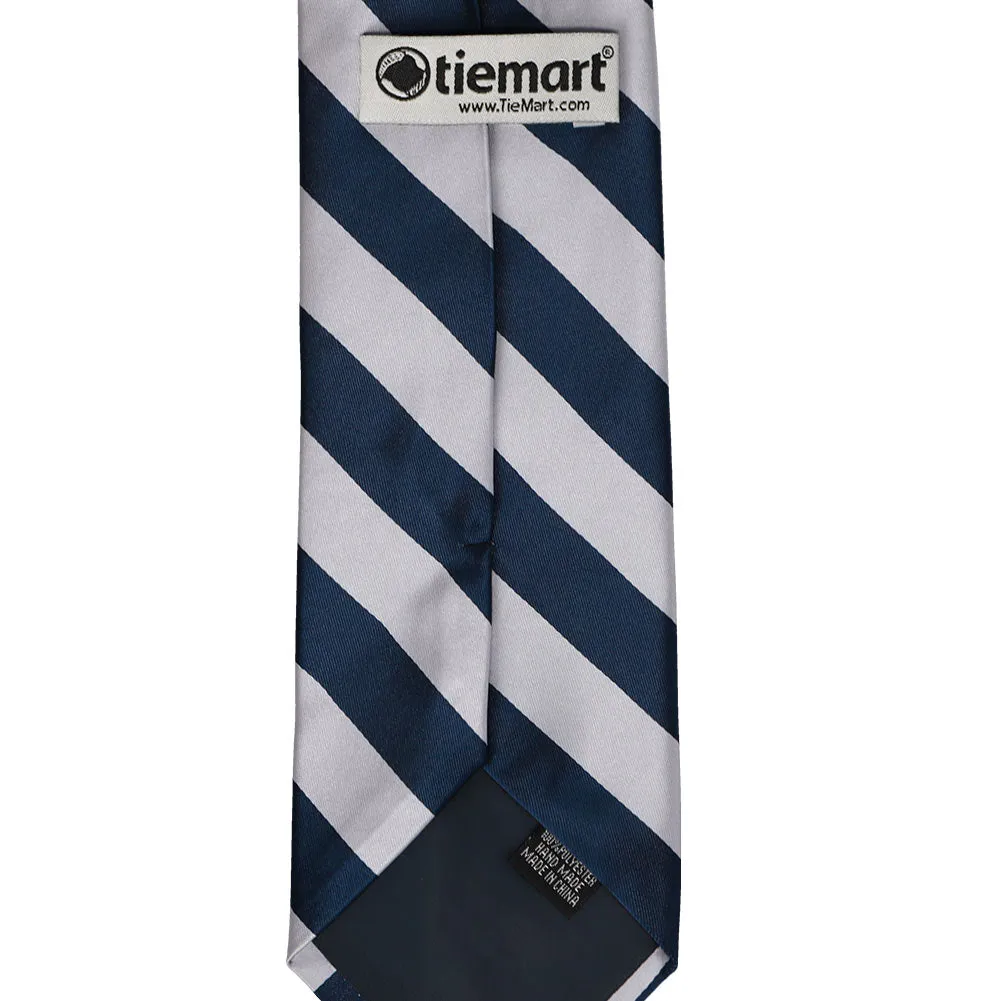 Navy Blue and Silver Striped Tie sold by TieMart product image thumbnail 4
