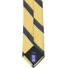 Light Gold and Navy Blue Striped Cotton/Silk Slim Necktie, 2.5" Width sold by TieMart
