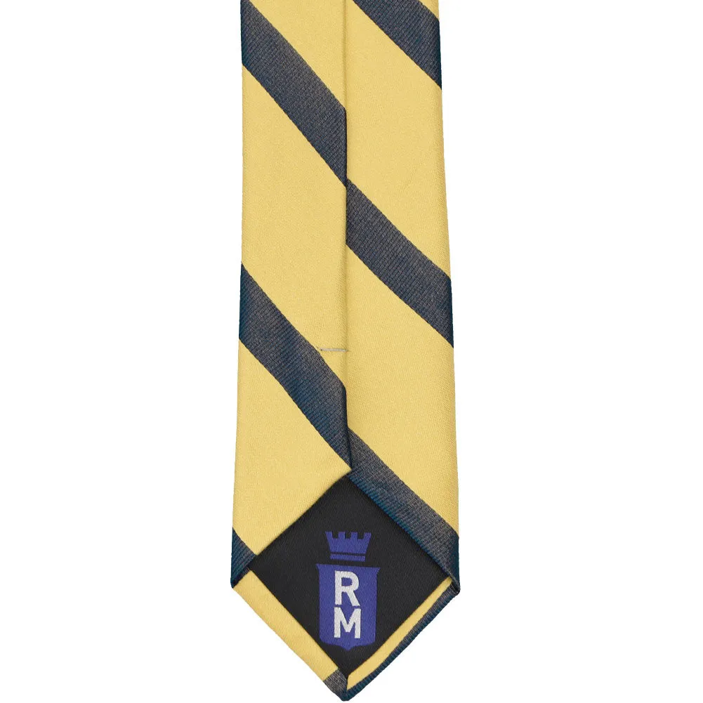 Light Gold and Navy Blue Striped Cotton/Silk Slim Necktie, 2.5" Width sold by TieMart product image thumbnail 4