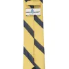 Light Gold and Navy Blue Striped Cotton/Silk Slim Necktie, 2.5" Width sold by TieMart