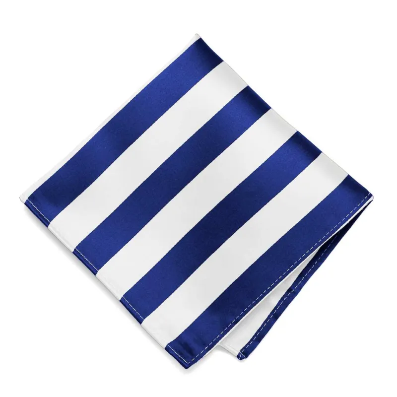 Royal Blue and White Striped Pocket Square sold by TieMart