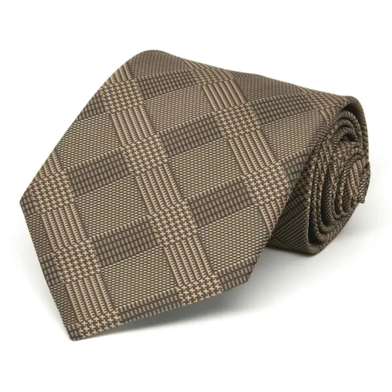 Toffee Brown Michael Glen Plaid Extra Long Necktie sold by TieMart