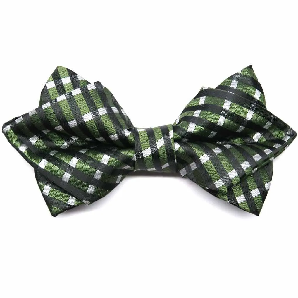 Dark Green George Plaid Diamond Tip Bow Tie sold by TieMart