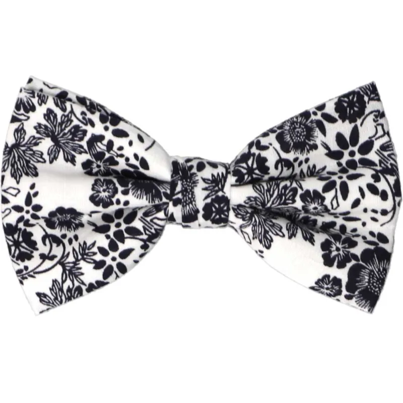 Navy Blue and White Monterey Floral Bow Tie sold by TieMart