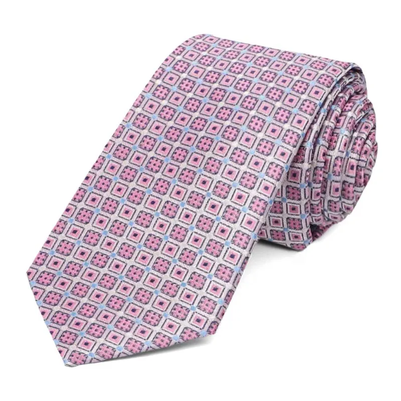 Pink Cambridge Geometric Slim Necktie sold by TieMart