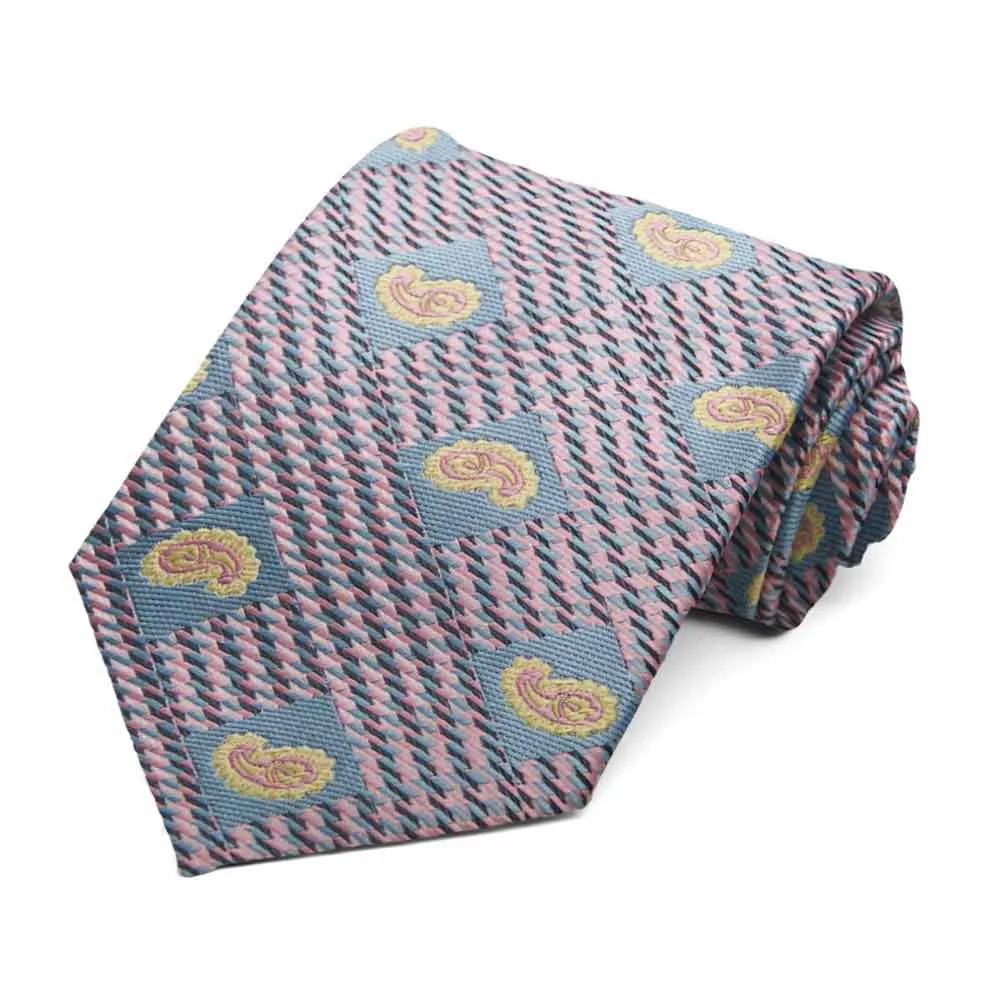 Powder Blue and Pink Churchill Paisley Necktie sold by TieMart