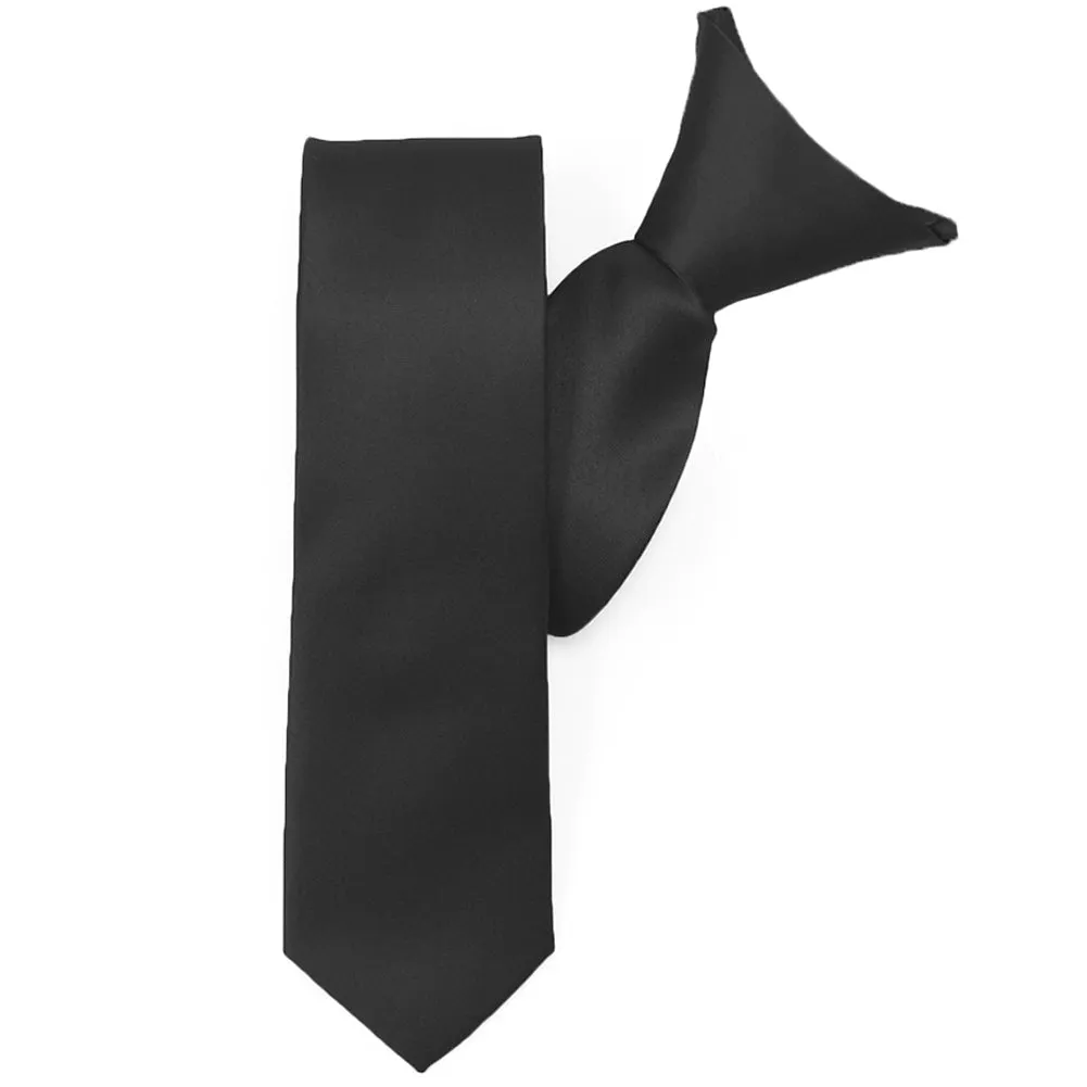Slim Black Solid Color Clip-On Tie, 20" Length and 2.5" Width sold by TieMart