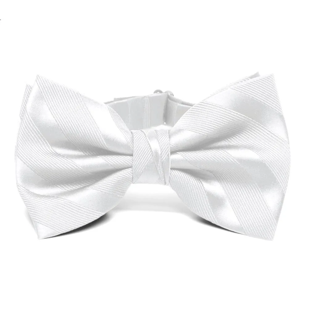 White Elite Striped Bow Tie sold by TieMart