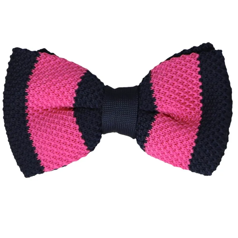Fuchsia and Navy Blue Rugby Stripe Knit Bow Tie sold by TieMart