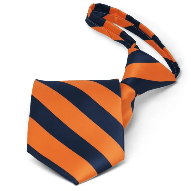 Navy Blue and Orange Striped Zipper Tie sold by TieMart