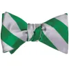 Kelly Green and Silver Striped Self-Tie Bow Tie sold by TieMart