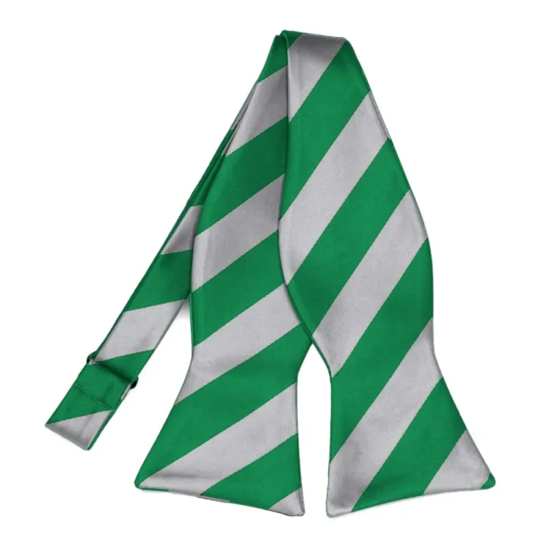 Kelly Green and Silver Striped Self-Tie Bow Tie sold by TieMart